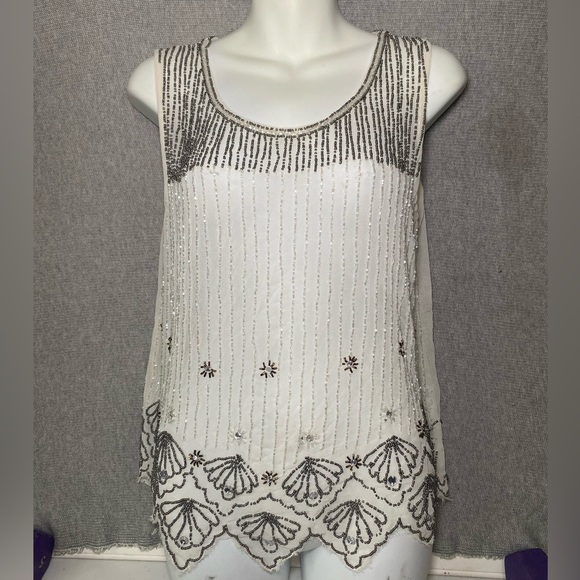 Bar III Beaded Tank Top Sleeveless Party Top Embellished M - Picture 1 of 14